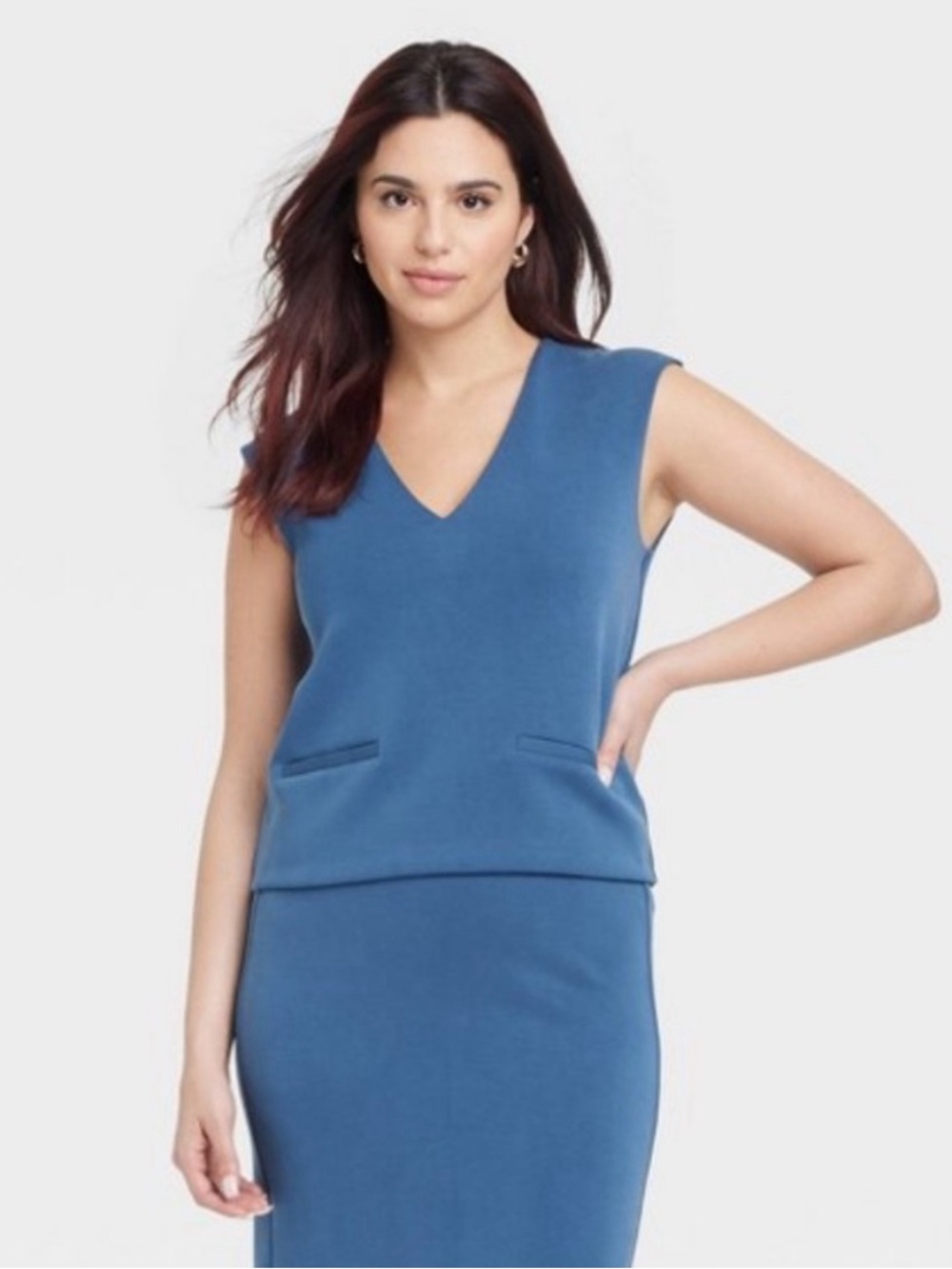 A New Day Women’s Sandwash Sleeveless V-Neck Vest Dusty Blue Size S